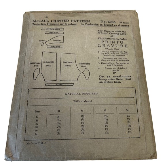 McCall Antique Early 1900's Pattern #5090 Ladies Underwear Set Size 38 HTF RARE - Picture 6 of 6